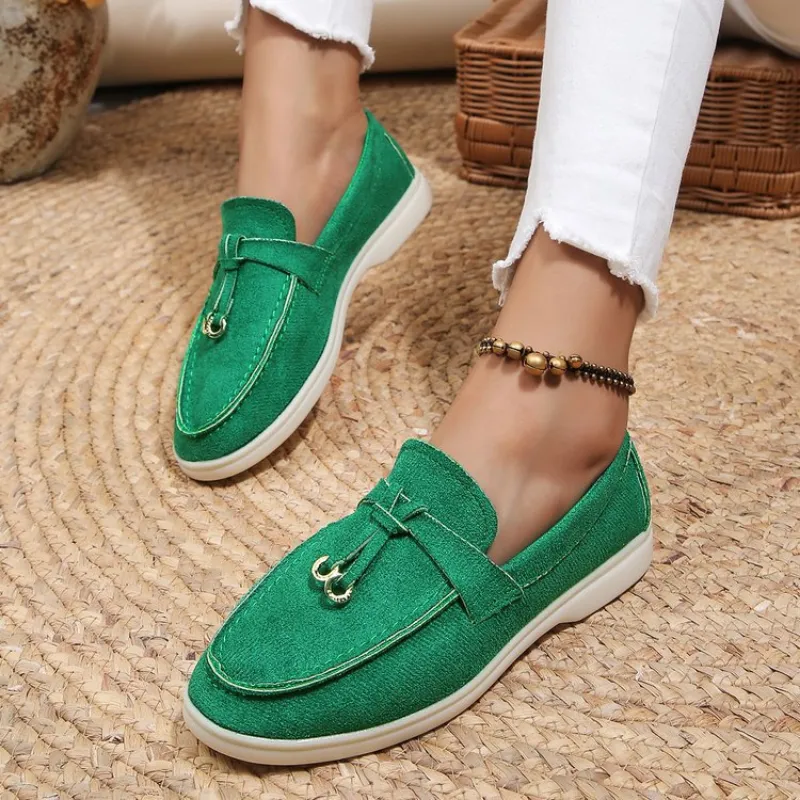 On Slip Women Loafers Single Ladies Flats Spring Autumn Casual Flat Classic Leather Fabric Shoes