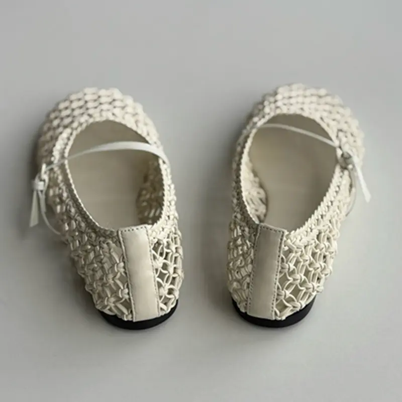 Withered French Lazy Retro Woven Hollow Mary Jane Flat Shoes Minimalist Lightweight Comfortable Loafers Summer Shoes Women