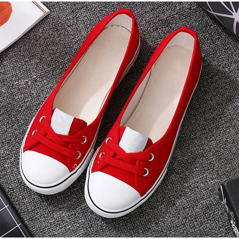 Casual Women Flats Lace up Shallow Autumn Fashion Comfortable Female Canvas Loafers Vulcanized Shoes Ladies Footwear