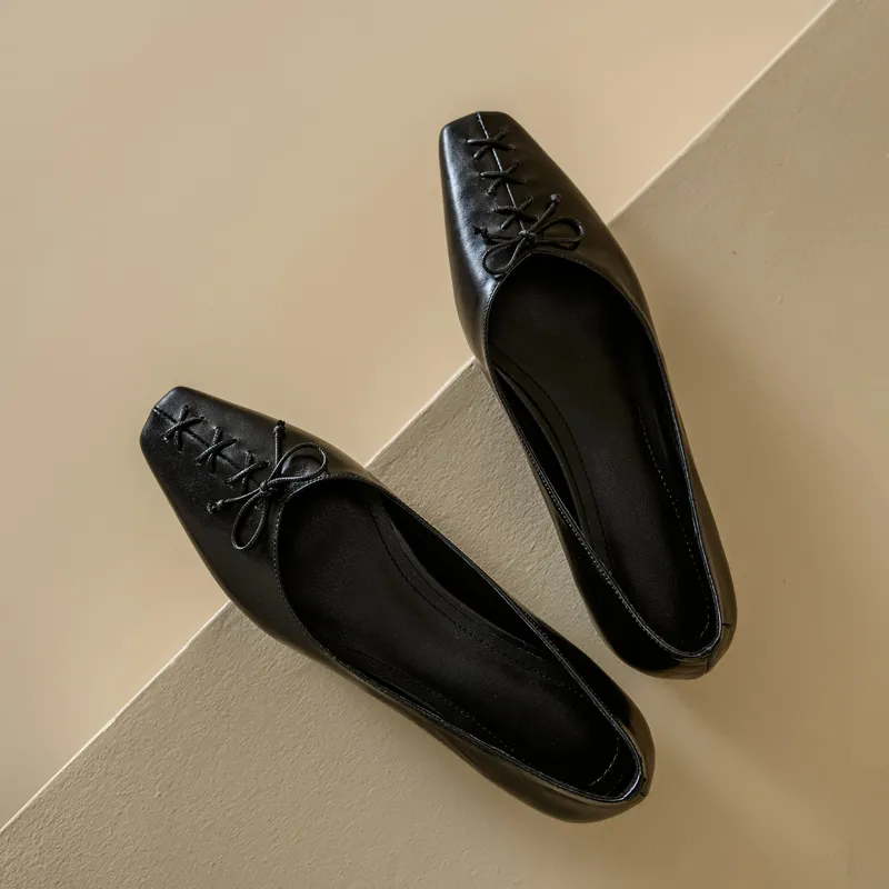 Spring Loafers Genuine Leather for Square Toe Low Heel Women Pumps Slip-on Ladies Shoes