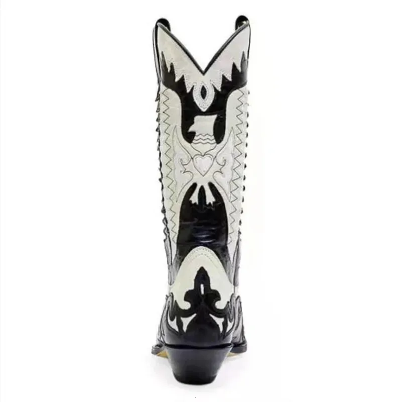 Mens Style Mens Boots Fashion Leather Cowboy Boots Mid-Heel Motorcycle Boots Casual High-Quality Mens Boots