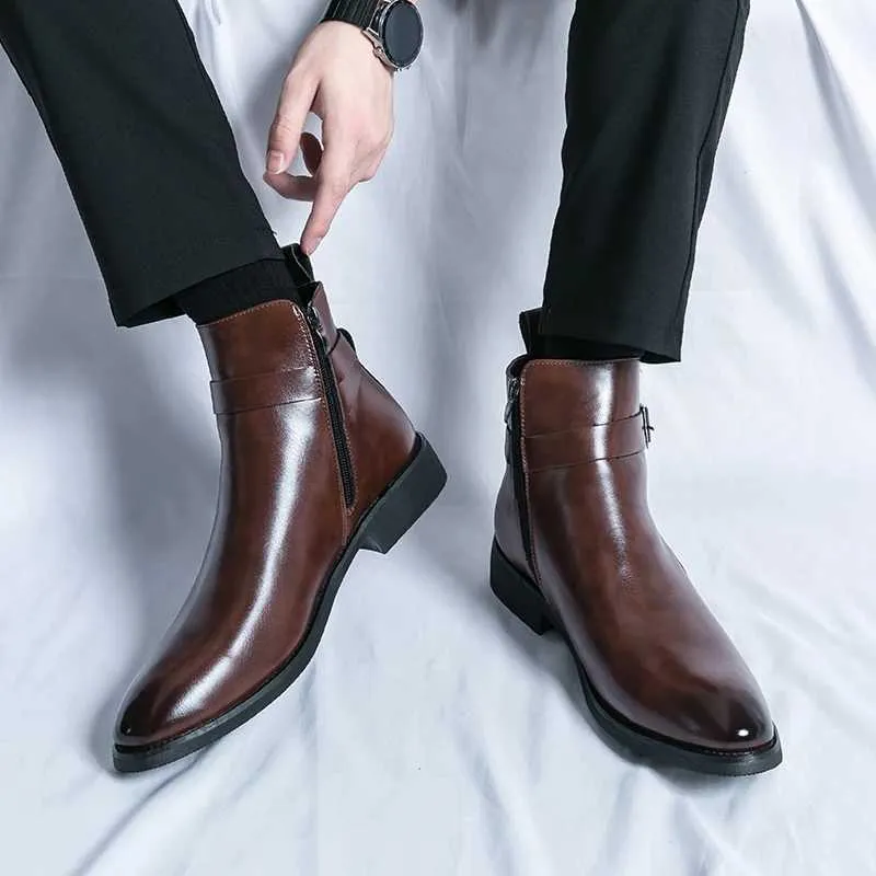 Men Motorcycle Boots Leather Classic Male Low Top Shoes Side Zipper Mens Boots