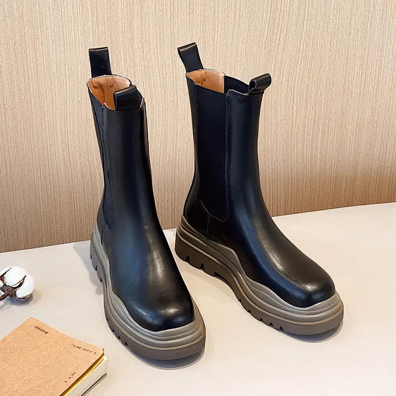 Women's Genuine Leather Fall Winter New Platform Large Size Chelsea Ankle Boots