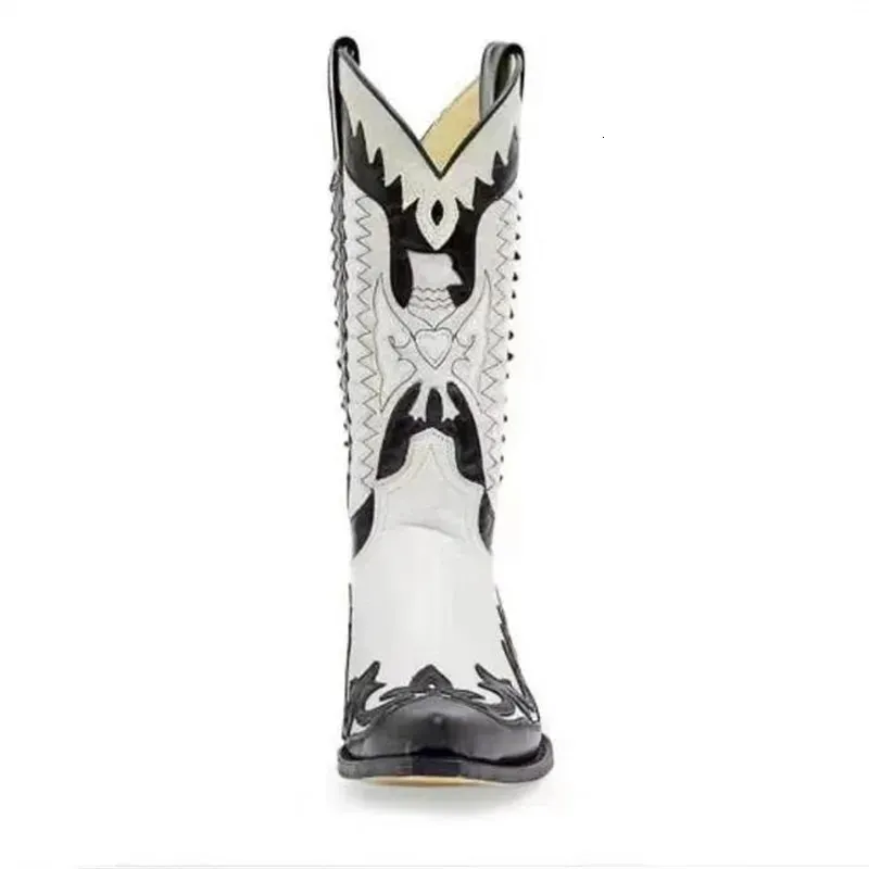 Mens Style Mens Boots Fashion Leather Cowboy Boots Mid-Heel Motorcycle Boots Casual High-Quality Mens Boots