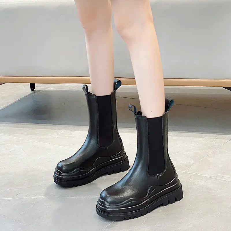 Women's Genuine Leather Fall Winter New Platform Large Size Chelsea Ankle Boots