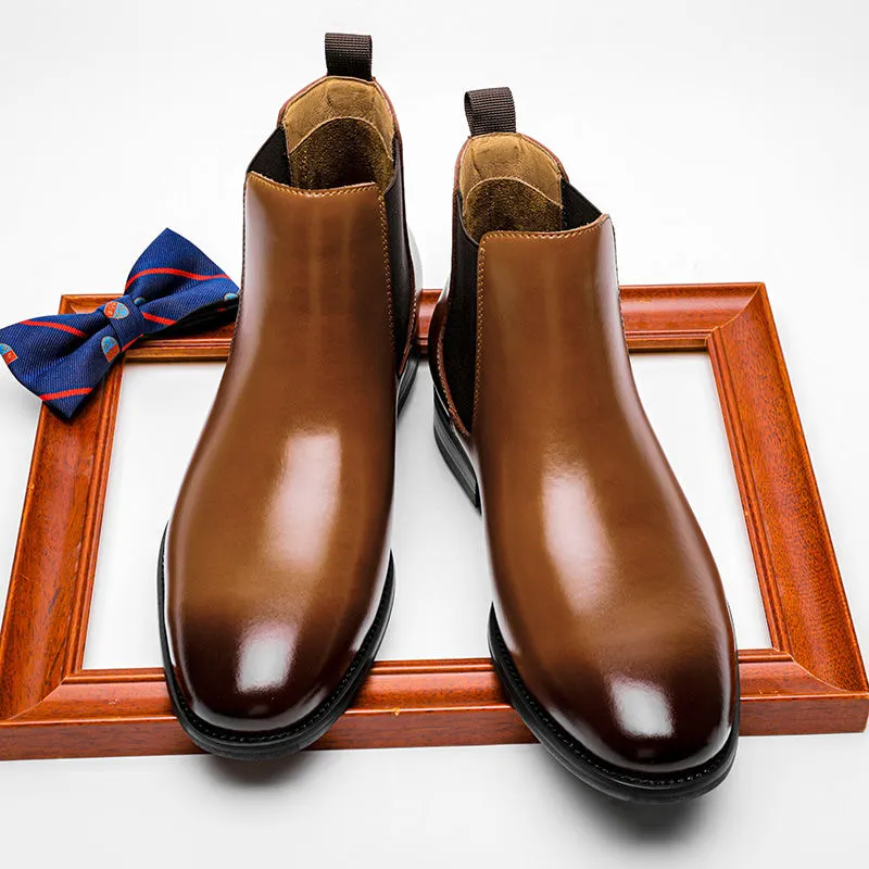 Genuine Cow Leather Men Ankle Shoes With Elastic B...