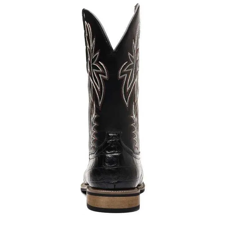 Boots Mens Cowboy Boots Imitating Executive Embroidery Retro Wide Toe Western Style Cowboy Boots