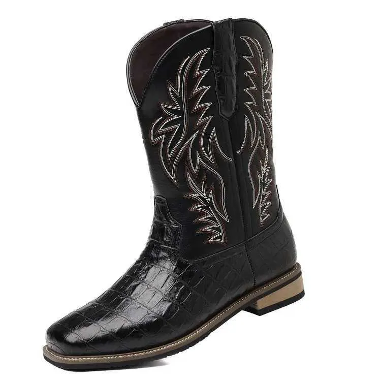 Boots Mens Cowboy Boots Imitating Executive Embroi...