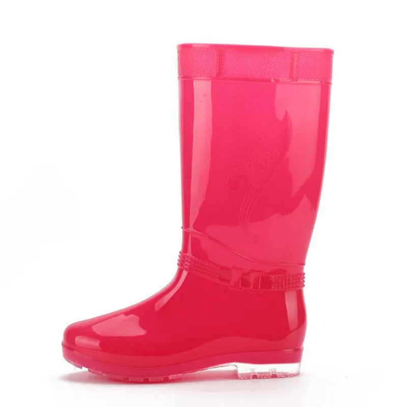 Women's Comfortable Knee-High Rain Boots with Solid Round Toe, New Fashion Design in Waterproof Slip-On Style