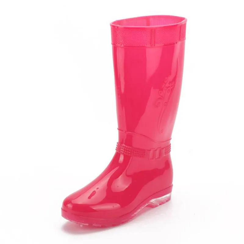 Women's Comfortable Knee-High Rain Boots with Solid Round Toe, New Fashion Design in Waterproof Slip-On Style