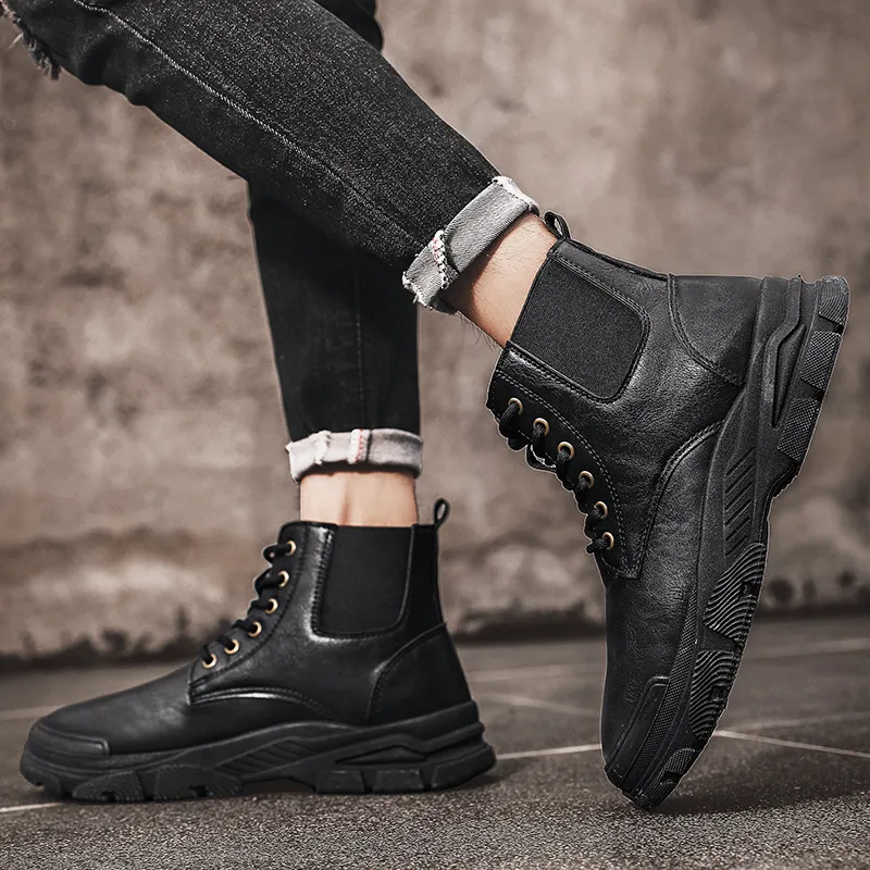 New Tooling Shoes Men Casual Leather Booties Autumn Quality High Top Boots Male Platform Ankle Boots