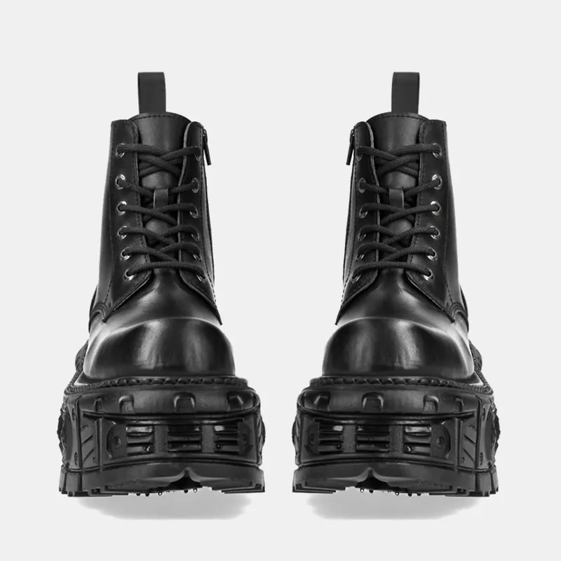 Retro Rock Boots Both Men New Dark Punk Leather Metal Top Platform Boots