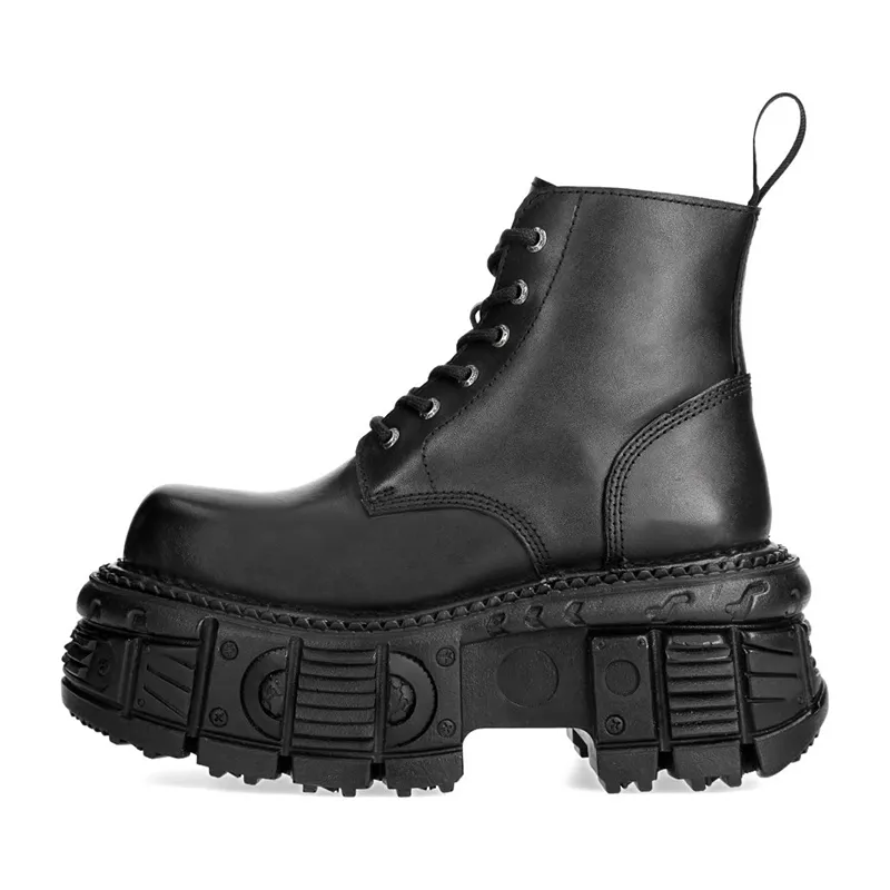 Retro Rock Boots Both Men New Dark Punk Leather Metal Top Platform Boots