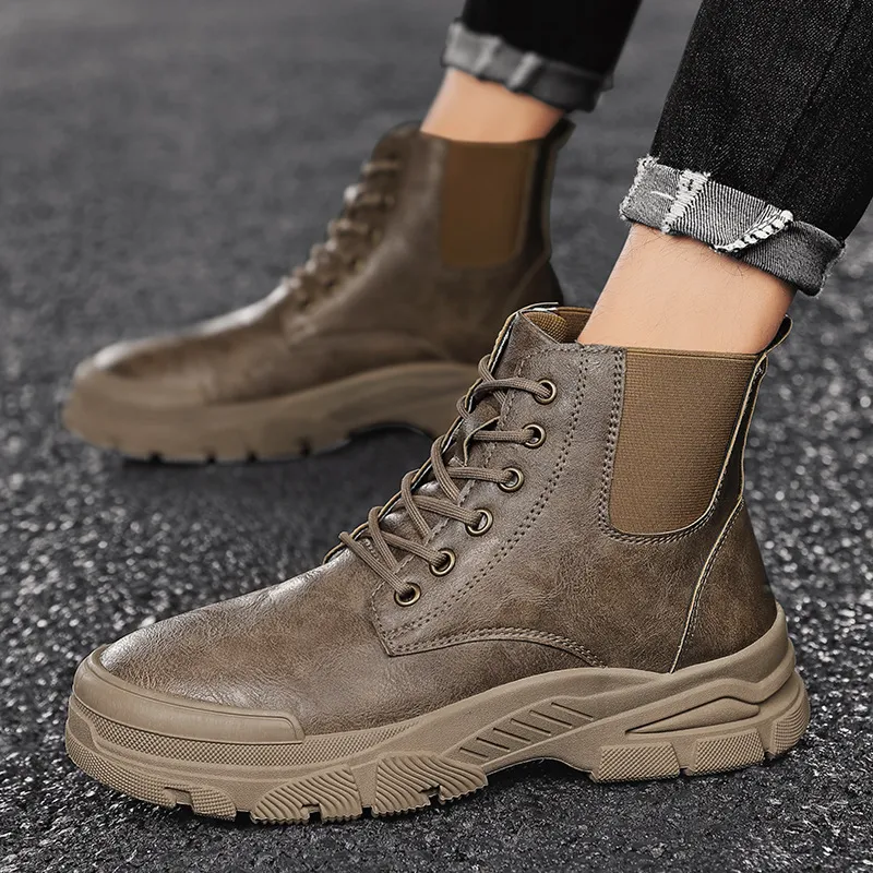 New Tooling Shoes Men Casual Leather Booties Autumn Quality High Top Boots Male Platform Ankle Boots
