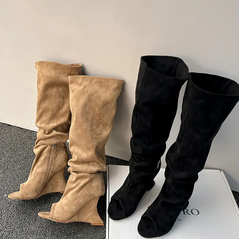 Wedge Peep Toe Sandal Boots Over-the-knee High Boo...