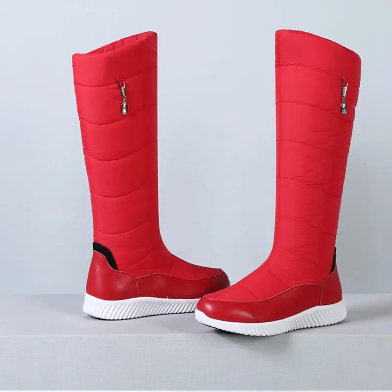 Warm Plush Genuine Leather Women Snow Boots Long White Red Crystal Casual Travel Winter Knee-High Platform Footwear