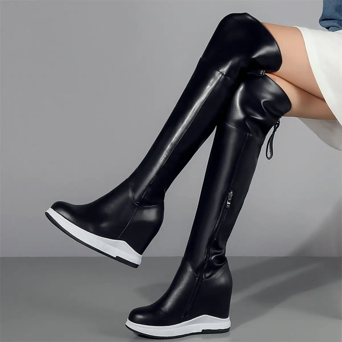 Winter Pumps Shoes Women Cow Leather Wedges High H...