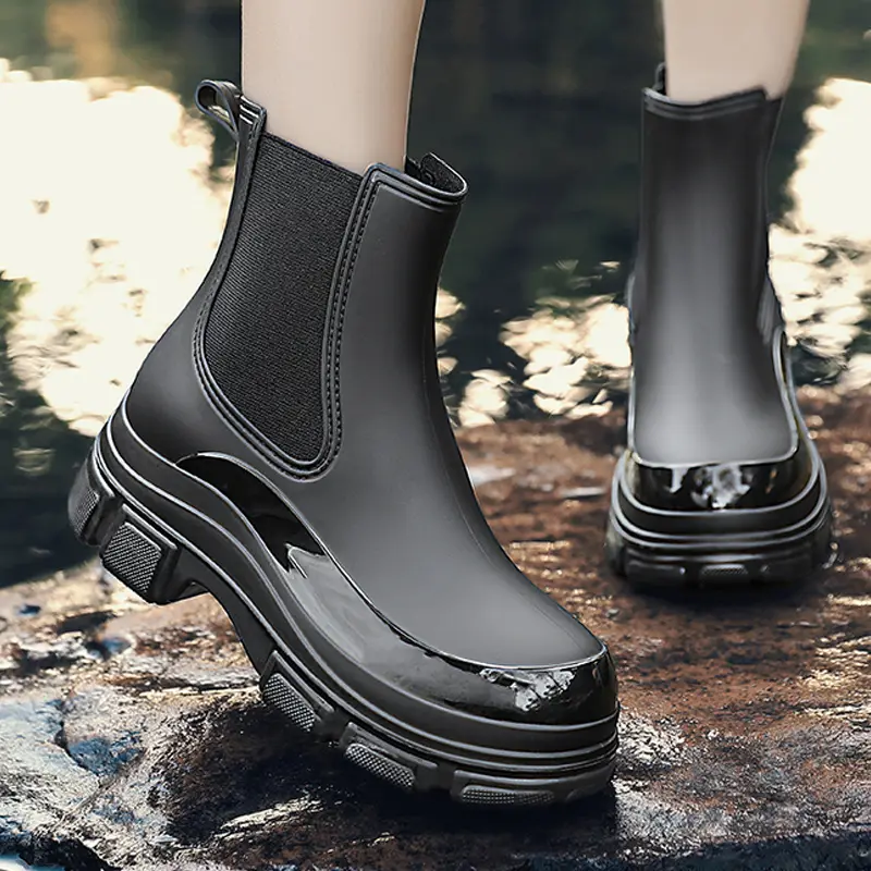 Women's Mid Calf Chelsea New Fashion Non Slip Rubber All Season Comfortable Students Waterproof Boots