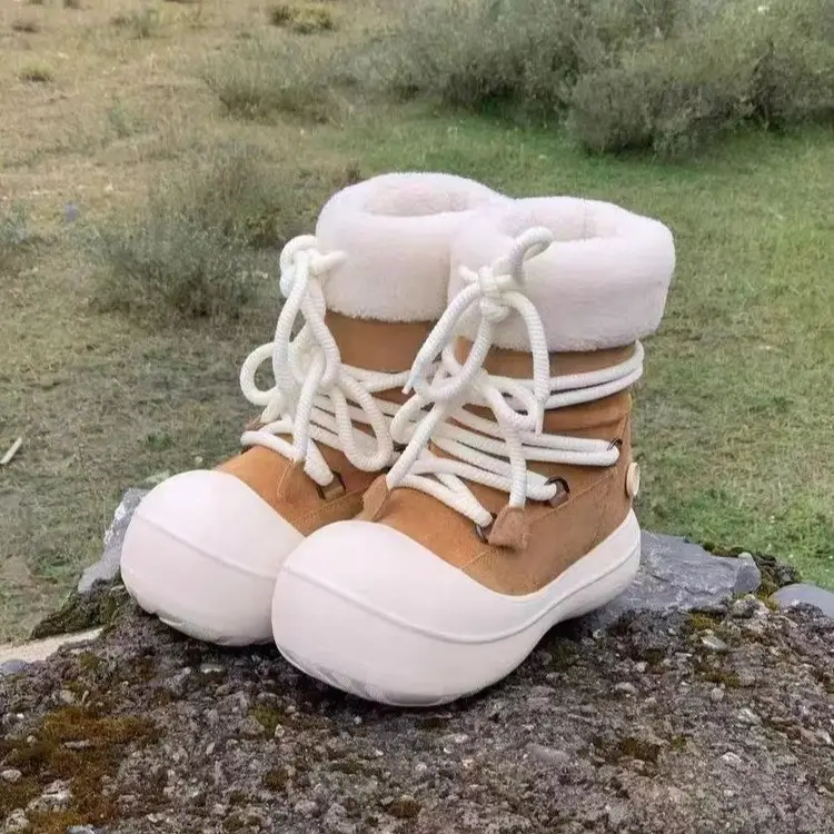 Snow Boots Women's Winter Short Cute Cotton Fur Boots Thick Sole Lined Warm Round Toe Rubber Shoes