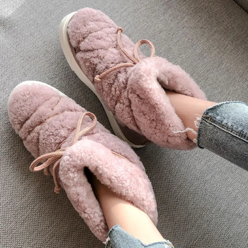 Wool Cow Suede Snow Boots Women Winter Warm Comfortable Casual Ankle Flat Platform Boots Female Footwear