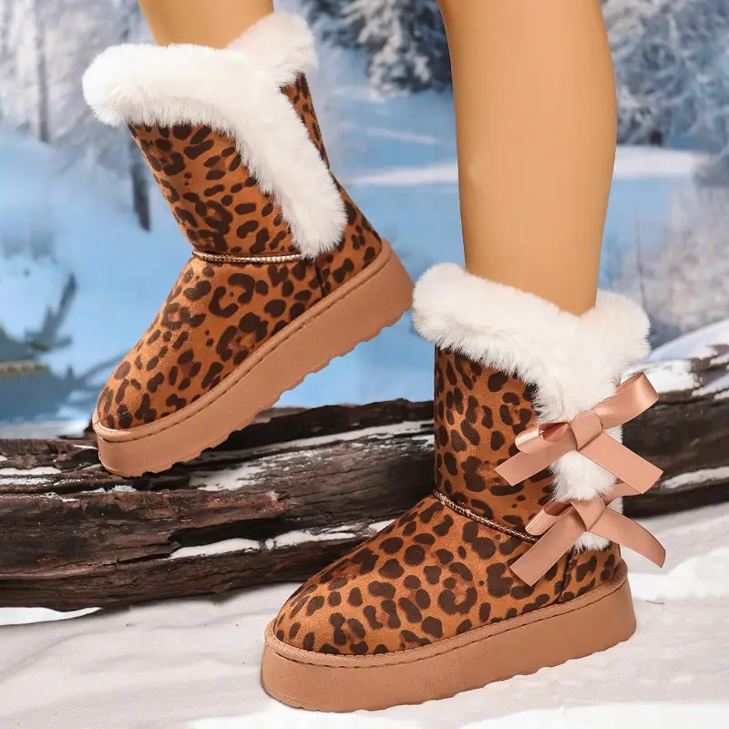 Platform Snow Boots Women Winter Round Toe Fleece Thickened Short Barrel Cotton Fashionable Warm Boots
