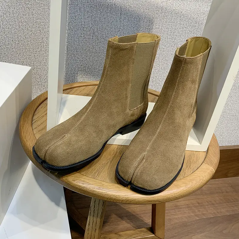 New Women's Real Leather Split Toe Tabi Cow Leather Chelsea Ankle Boots