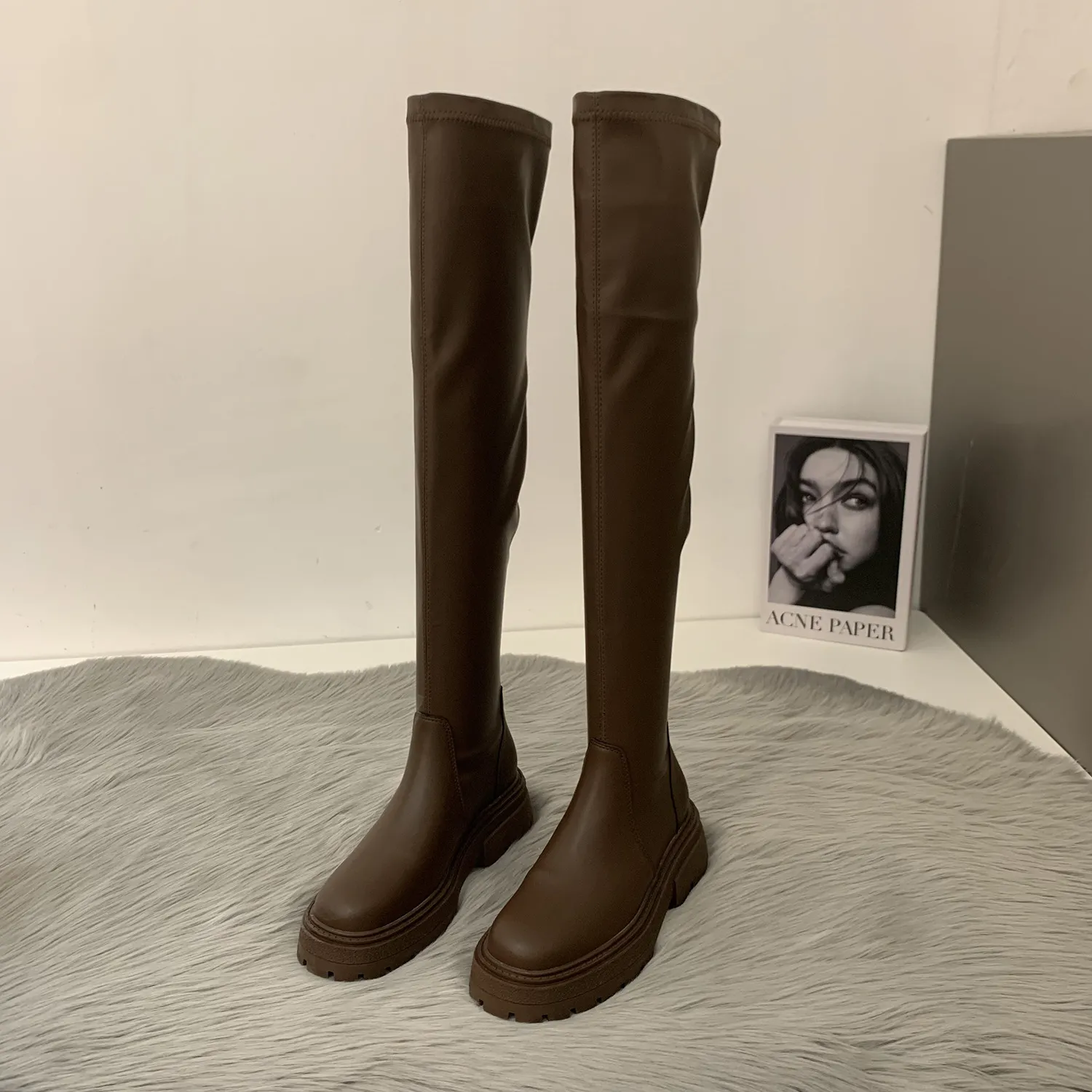 Long For Women Fashion Slip On Square Heel Over the Knee High Boots Winter Shoes