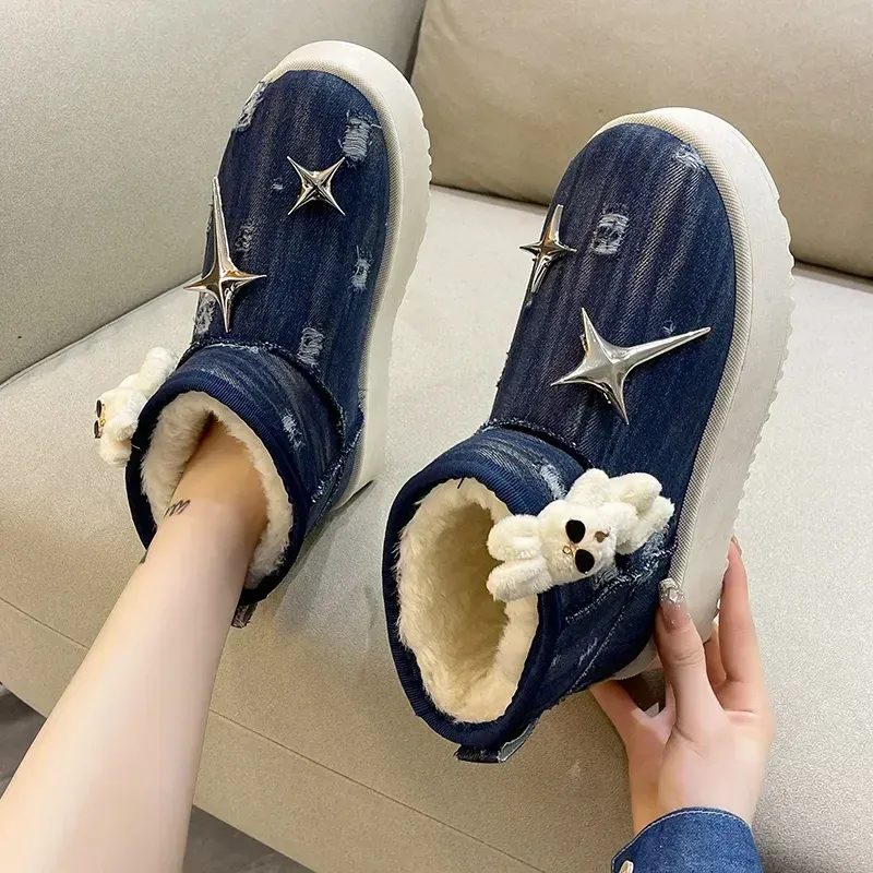 Platform Women Snow Boots Plush Warm Casual Footwear Winter Thick Heel Fashion Naked Style Boots