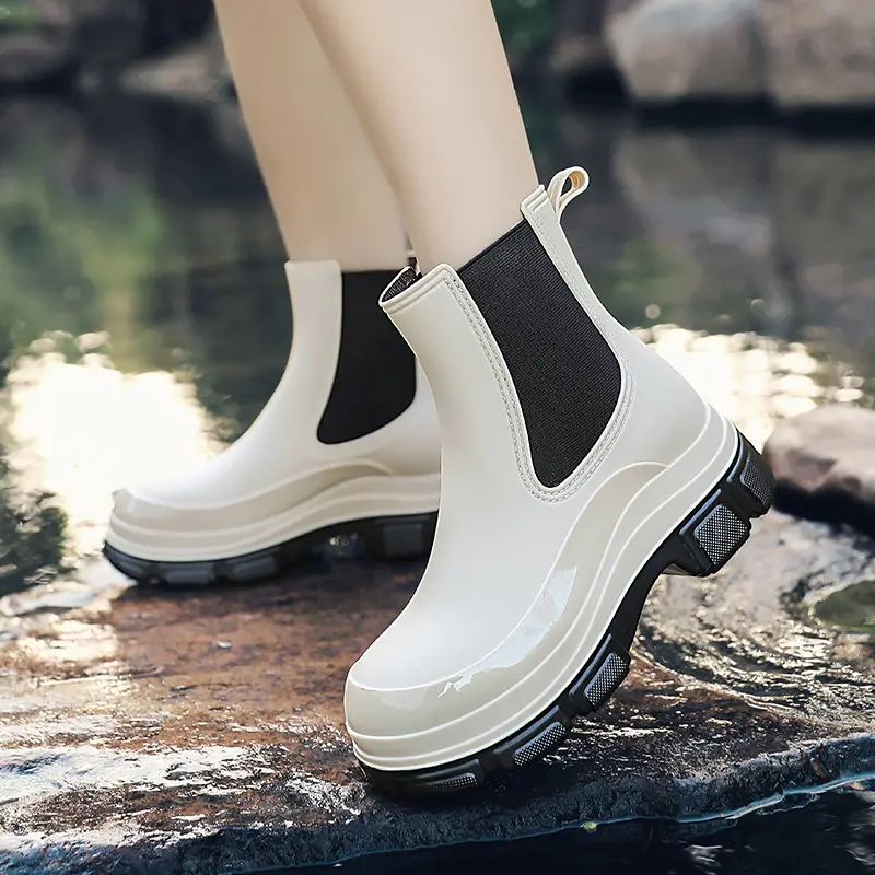 Women's Mid Calf Chelsea New Fashion Non Slip Rubber All Season Comfortable Students Waterproof Boots