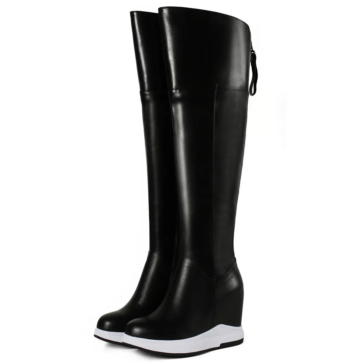 Winter Pumps Shoes Women Cow Leather Wedges High Heel Thigh High Snow Boots Round Toe Sneakers Shoes