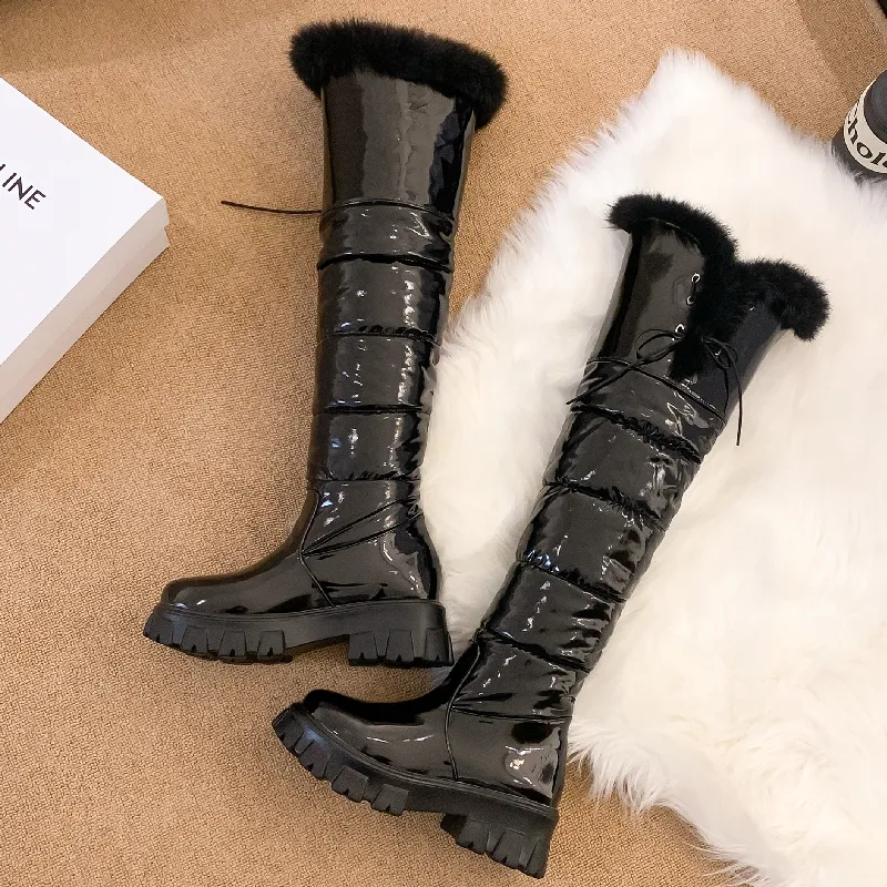 Women Shoes Waterproof Down Over the Knee Boots Female Fur Warm Plush Winter Shoes Long Boot Ladies