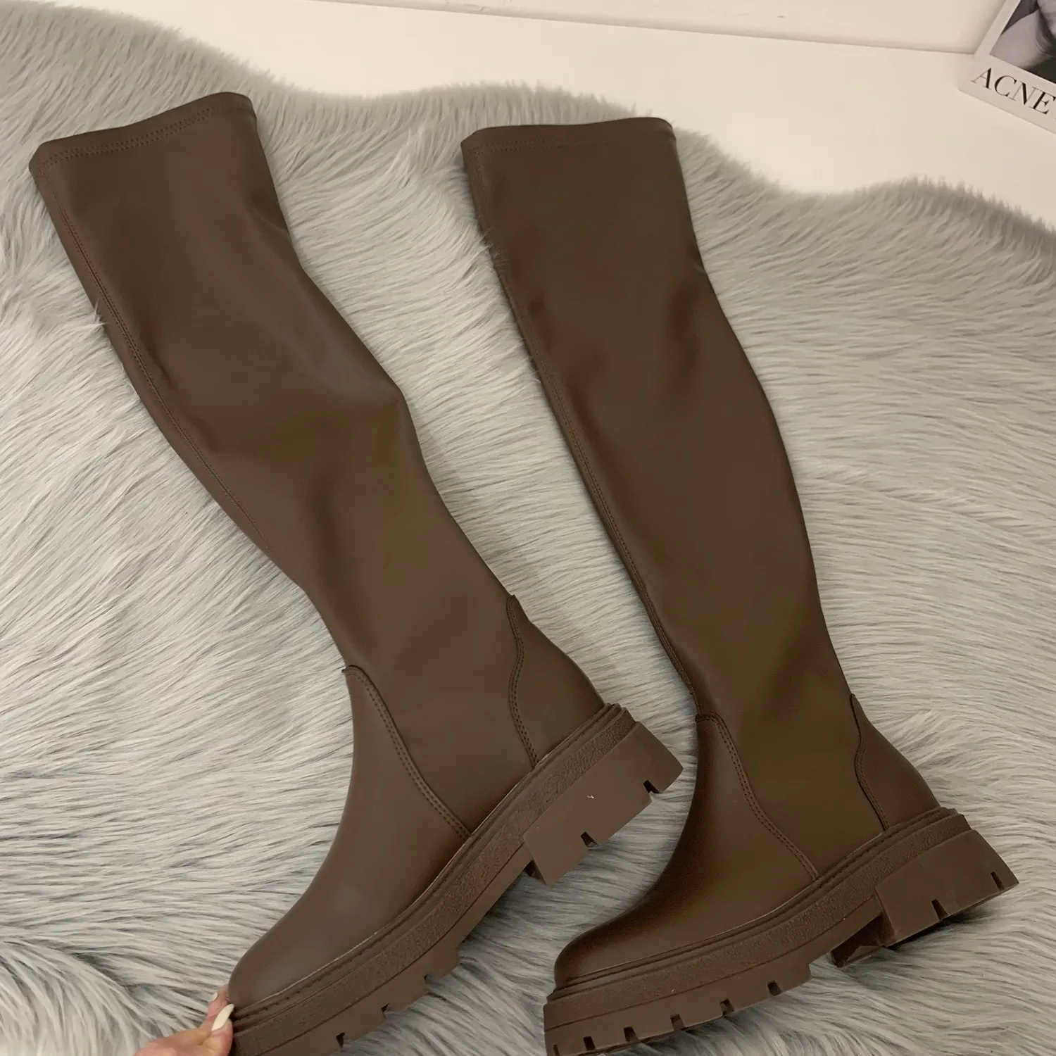 Long For Women Fashion Slip On Square Heel Over the Knee High Boots Winter Shoes