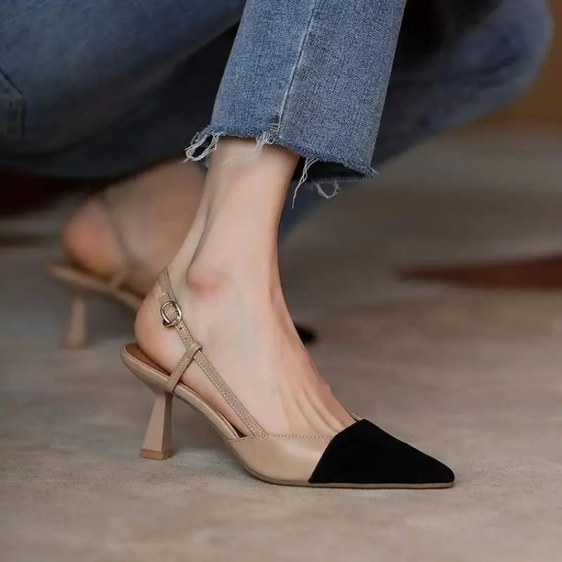 Fashionable Pointed-Toe High Heel Sandals with Buckle, Comfortable and Simple Stiletto Sandals for Women