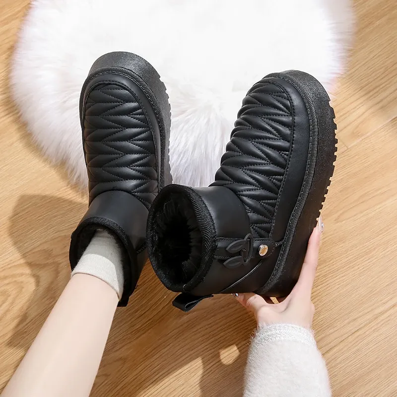 Women's Boots Slip-On Shoes for Winter Round Toe Solid Warm Comfortable Waterproof Platform Casual Snow Boots