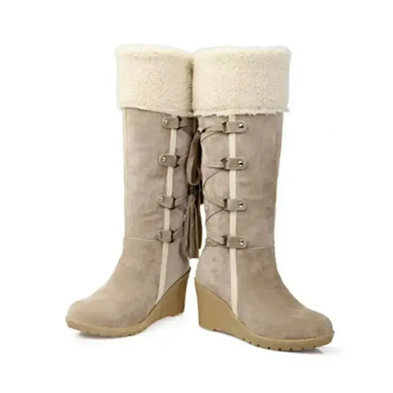 Women Shoes Warm Knee High Boots Ladies Wedge Heels Boots