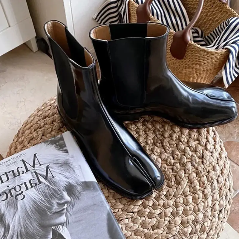 Women's Black Cow Leather Split Toe Outdoor Comfor...