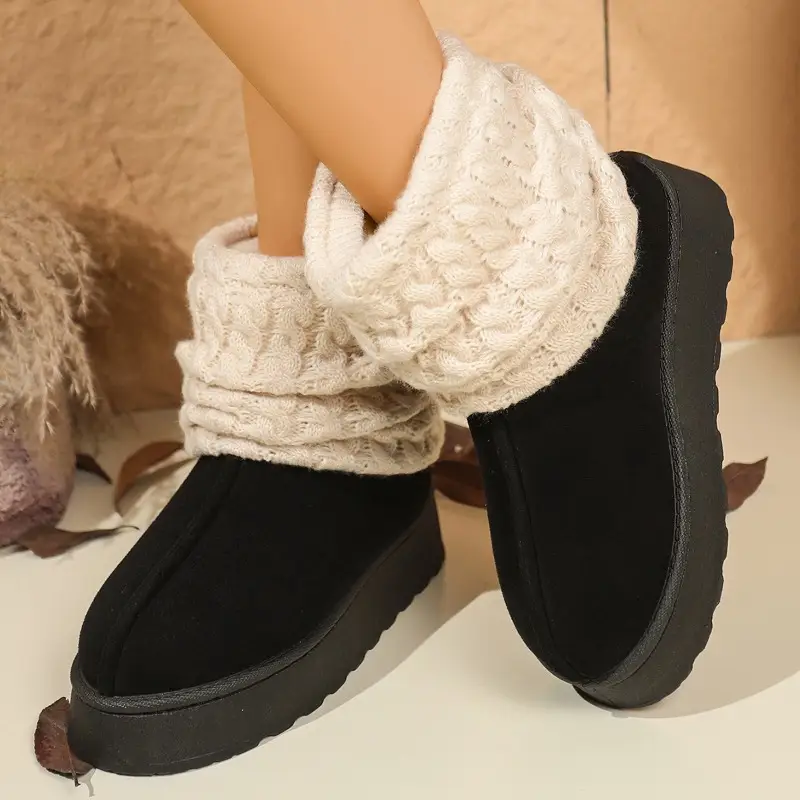 Leisure Comfortable Snow Boots Women Winter Fashion Suede Fleece Round Toe Thickened Flat Cotton Warm Boots