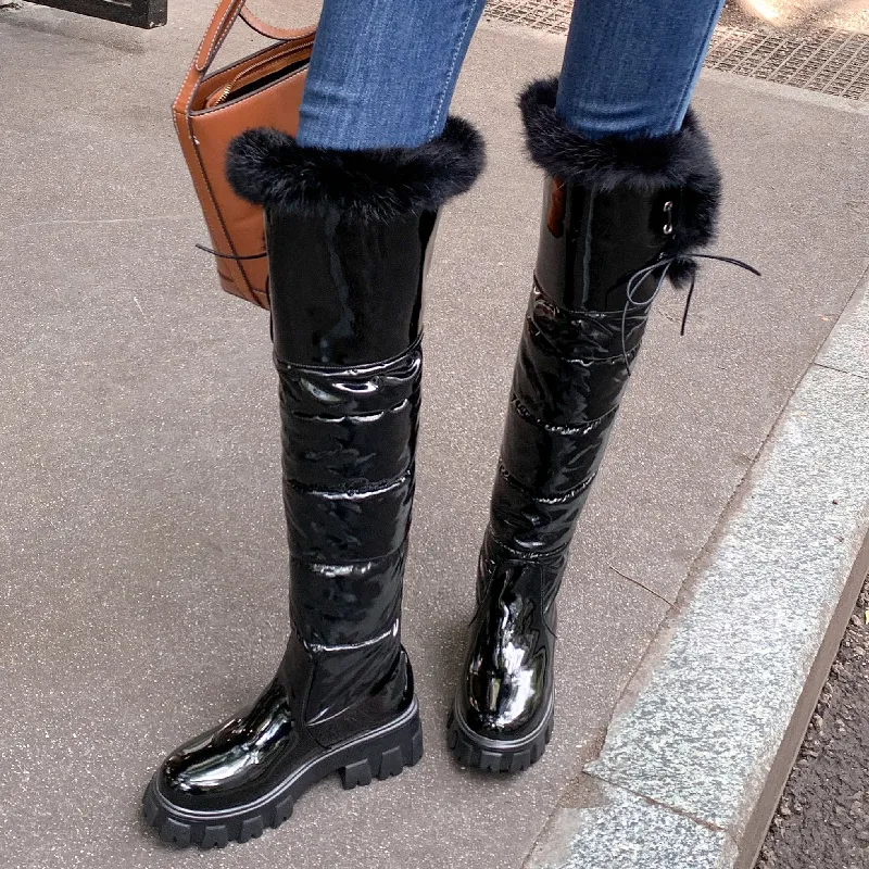 Women Shoes Waterproof Down Over the Knee Boots Female Fur Warm Plush Winter Shoes Long Boot Ladies