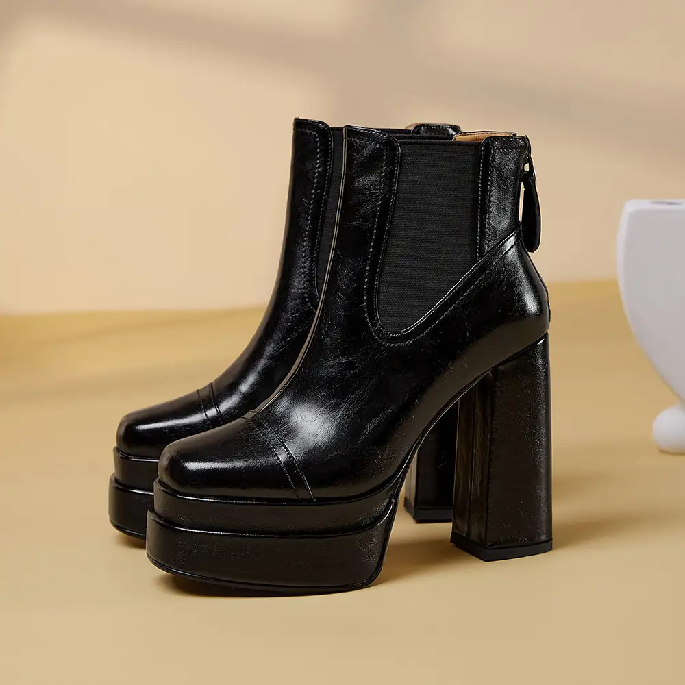 Fashionable Full Leather Women's Ultra-High Chunky...