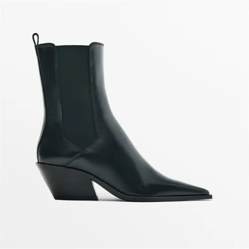 Genuine Leather Women's Solid Color Slip-On Wester...