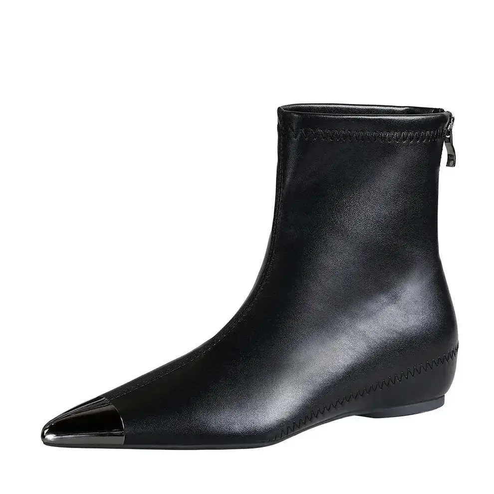 Street Style Retro Low Heel Ankle Wedge Heightening Metal Pointed Toe Women's Winter Boots