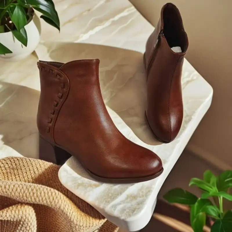 Fashion Genuine Leather Women's Warm Soft Mid-Calf Winter Boots