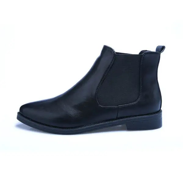 Women's Ankle Flat Heels Leather Black Pointed Toe Chelsea Boots