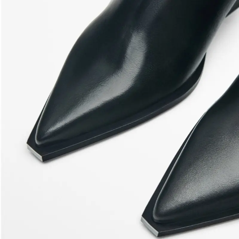 Genuine Leather Women's Solid Color Slip-On Western Classic Trend Pointed High Heels Boots