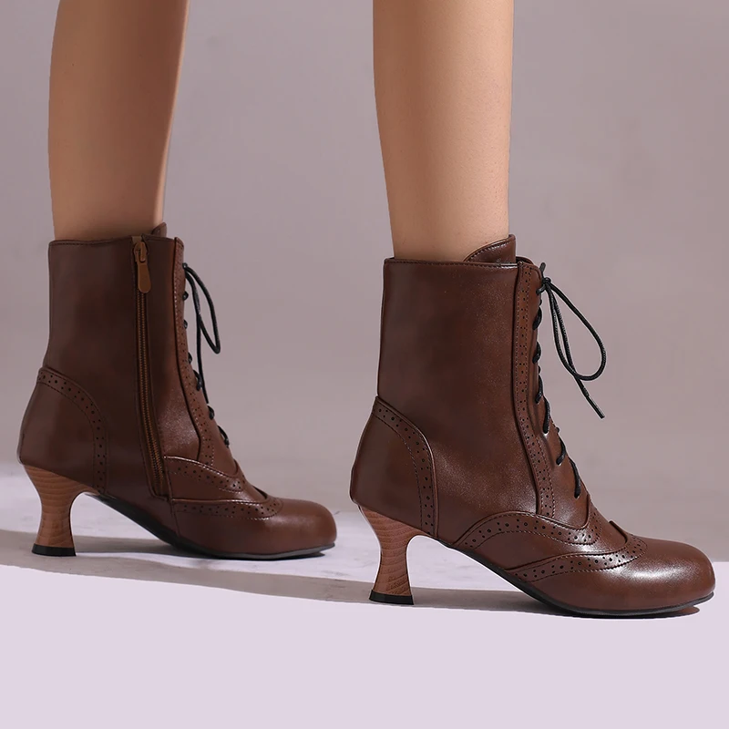 Women's Vintage Ankle Kitten High Heels Winter Polished Ripped Boots