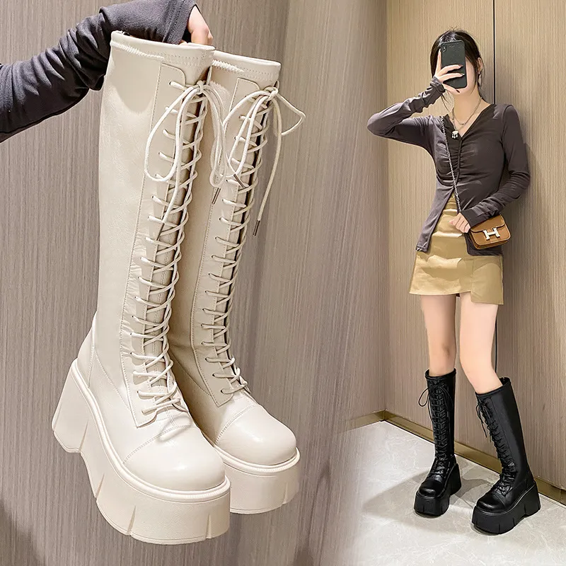 Platform Knee High Boots Women Autumn Winter Thick...