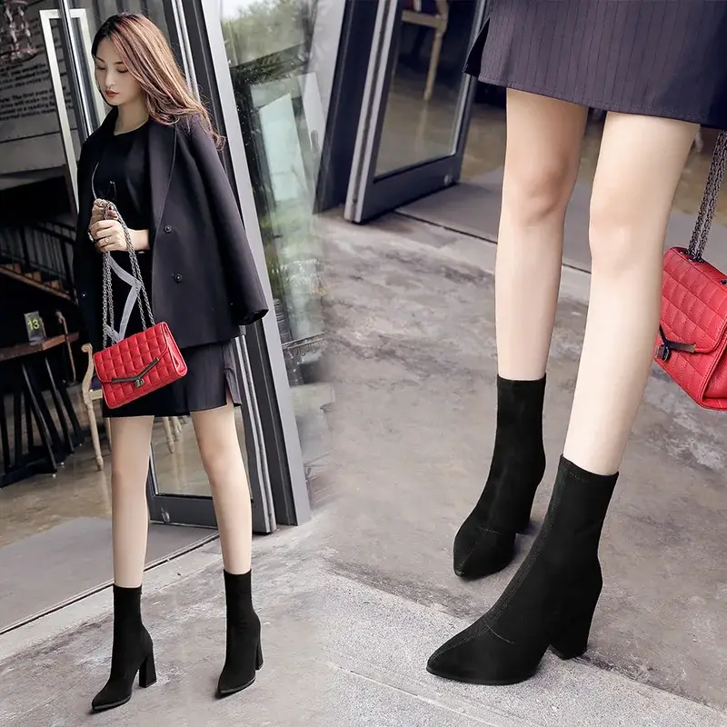 Women's Autumn Winter New Elastic Winter Thick Heel Slim Summer British Style Fashion Boots
