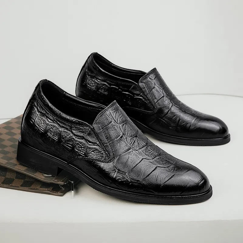 Men's Elevator Dress Loafers Designed to Increase Height Featuring Classic Formal Leather