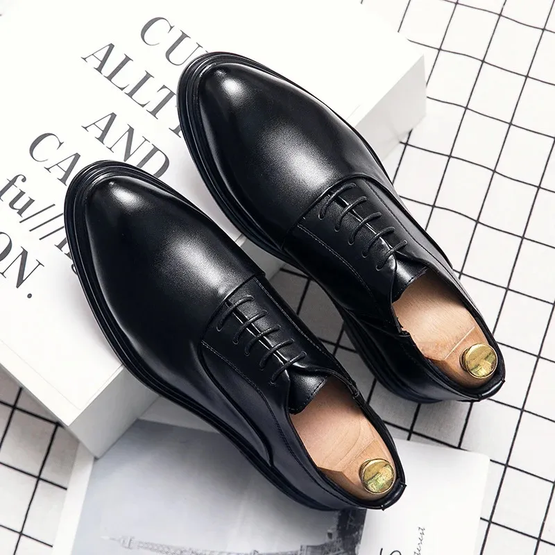 Fashion Business Formal Leather Shoes Men Low-Top Solid Wedding Shoes Oxford Pointed Office Shoes