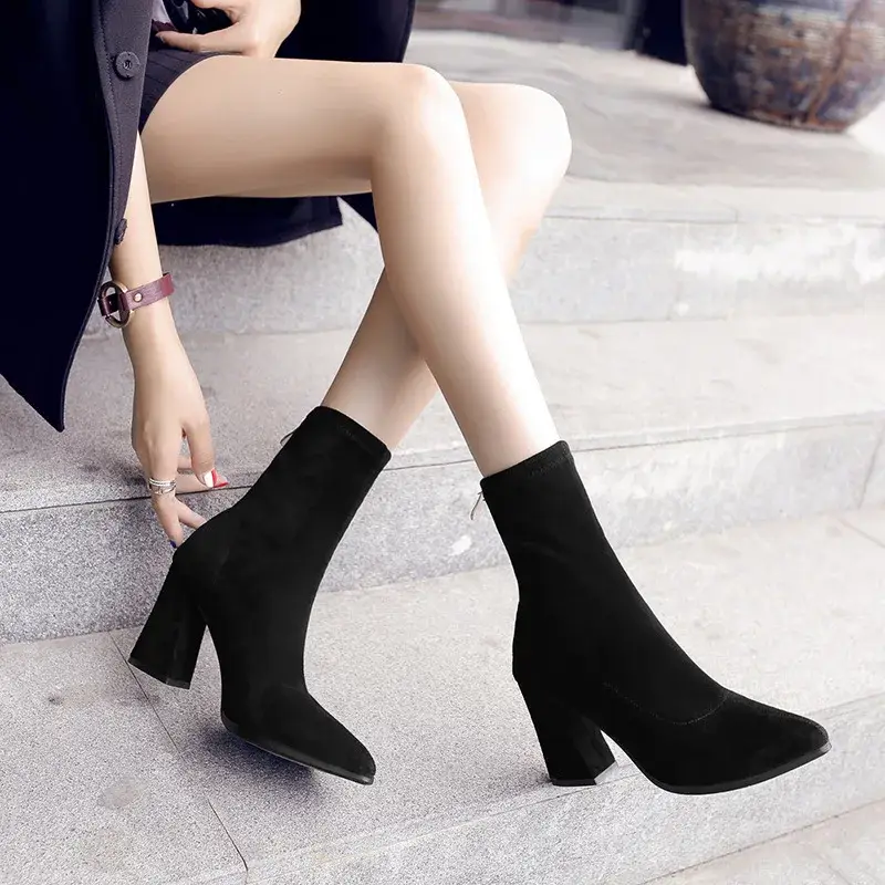 Women's Autumn Winter New Elastic Winter Thick Heel Slim Summer British Style Fashion Boots